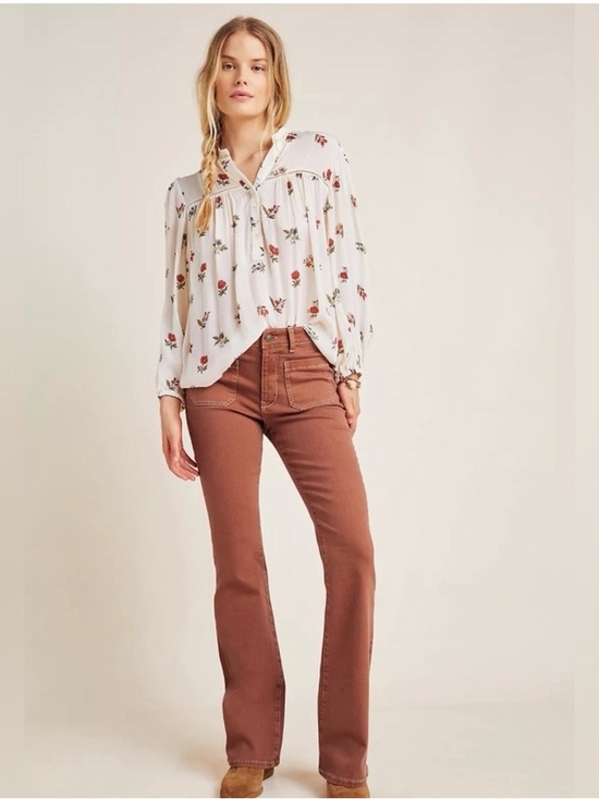 Pilcro and the Letterpress Denim - Pilcro Anthropologie High Rise Bootcut Jeans Rust Brown Size 27 Patch Pocket